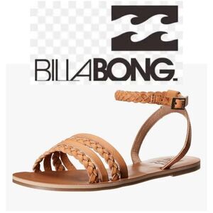 Billabong Buckle Braided Faux Leather Flat Ankle Strappy Sandals Shoes